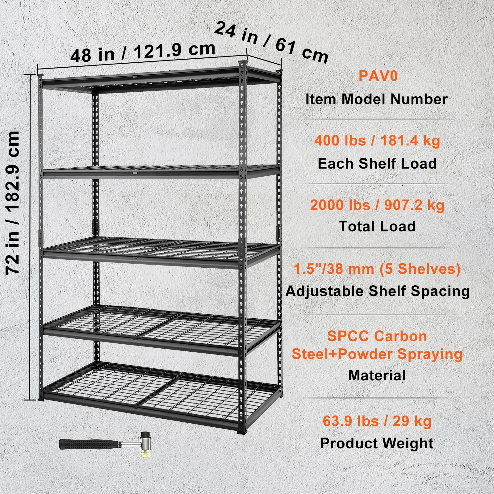 Estantería de almacenamiento VEVOR, ajustable de 5 niveles, capacidad de carga de 2000 lb, estante de garaje de metal resistente, organizador de malla de alambre, color negro, 36 pulgadas de largo x 16 pulgadas de ancho x 72 pulgadas de alto; adecuada par