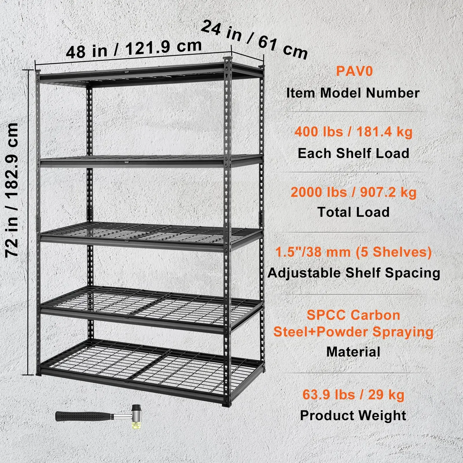 Estantería de almacenamiento VEVOR, ajustable de 5 niveles, capacidad de carga de 2000 lb, estante de garaje de metal resistente, organizador de malla de alambre, color negro, 36 pulgadas de largo x 16 pulgadas de ancho x 72 pulgadas de alto; adecuada par