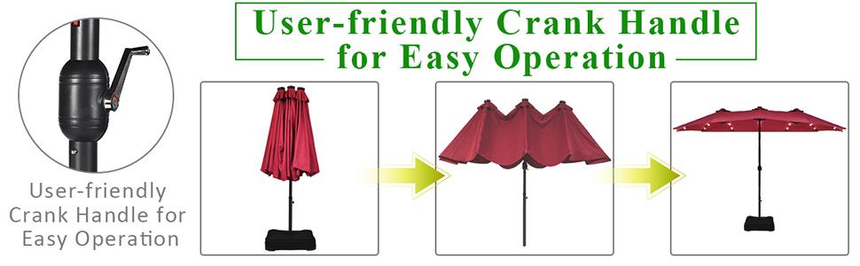 COSTWAY 15/13Ft Solar Patio Umbrella with Base, Extra Large Outdoor Double-Sided Twin Umbrella with 36 LED Lights & Crank Handle for Garden, Deck, Poolside, Patio