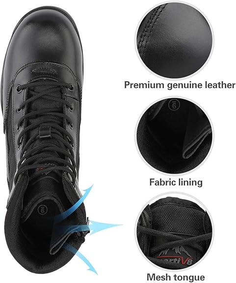 Botas tácticas militares para hombre - Botas negras de cuero suave y transpirable con puntera redonda para hombre, botas de trabajo, calzado para caminar, calzado para jóvenes, botas de trabajo cerradas.