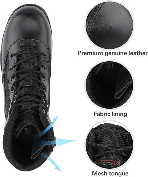 Botas tácticas militares para hombre - Botas negras de cuero suave y transpirable con puntera redonda para hombre, botas de trabajo, calzado para caminar, calzado para jóvenes, botas de trabajo cerradas.