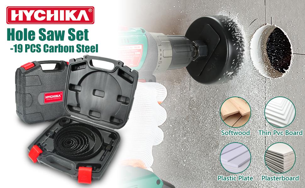 Hole Saw Set, 19 Counts, with 3/4"-6"(19-152mm) 13Pcs Saw Blades, 2 Mandrels, 2 Drill Bits, Ideal for Soft Wood, Plywood, Drywall, PVC Power Tools Grinders