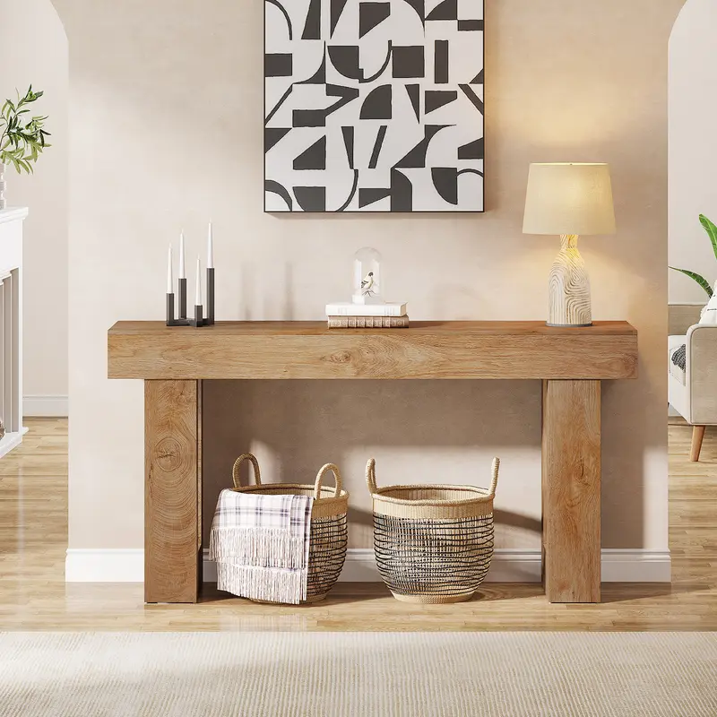 Mesa consola de 160 cm de largo, mesa rectangular de madera para sofá, mesa de entrada rústica para entrada, pasillo y sala de estar (natural) moderna.