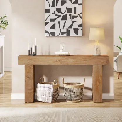 Mesa consola de 160 cm de largo, mesa rectangular de madera para sofá, mesa de entrada rústica para entrada, pasillo y sala de estar (natural) moderna.
