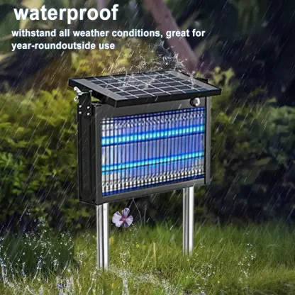 Gainstarx — Matainsectos solar para exteriores: Eliminador eléctrico impermeable de mosquitos y moscas con sensor de luz inteligente. Trampa recargable de energía solar para patio, jardín trasero, jardín, camping y uso en interiores.