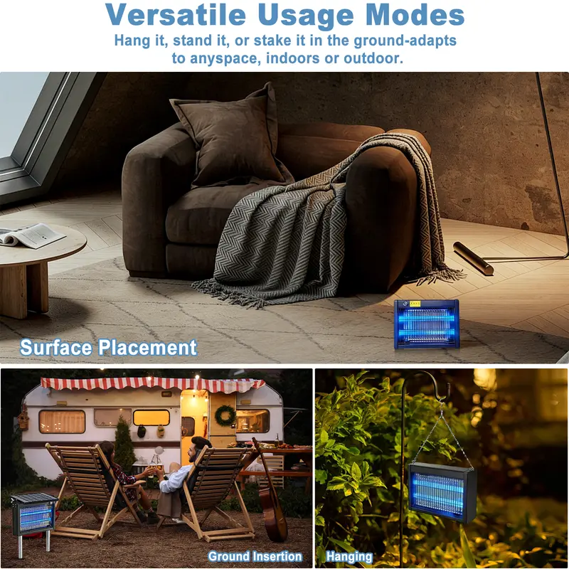 Gainstarx — Matainsectos solar para exteriores: Eliminador eléctrico impermeable de mosquitos y moscas con sensor de luz inteligente. Trampa recargable de energía solar para patio, jardín trasero, jardín, camping y uso en interiores.