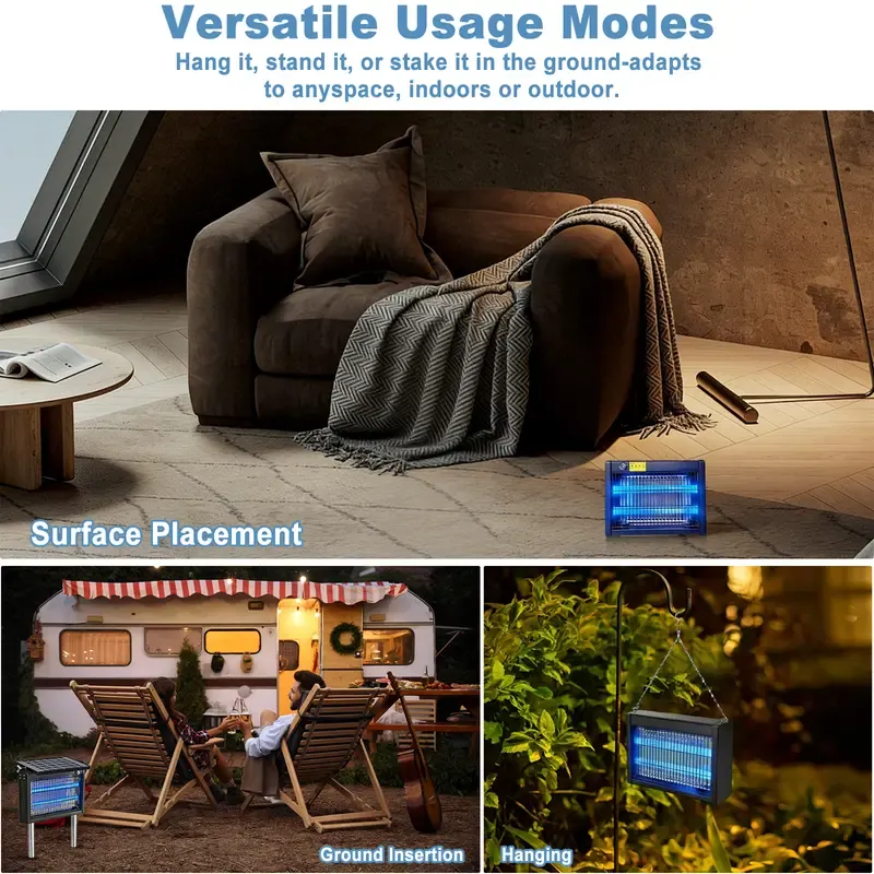 Gainstarx — Matainsectos solar para exteriores: Eliminador eléctrico impermeable de mosquitos y moscas con sensor de luz inteligente. Trampa recargable de energía solar para patio, jardín trasero, jardín, camping y uso en interiores.