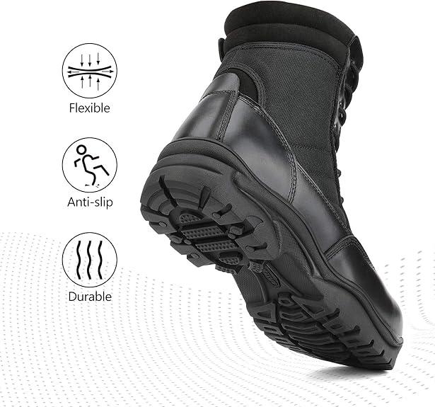 Botas tácticas militares para hombre - Botas negras de cuero suave y transpirable con puntera redonda para hombre, botas de trabajo, calzado para caminar, calzado para jóvenes, botas de trabajo cerradas.
