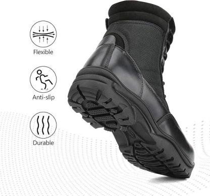 Botas tácticas militares para hombre - Botas negras de cuero suave y transpirable con puntera redonda para hombre, botas de trabajo, calzado para caminar, calzado para jóvenes, botas de trabajo cerradas.