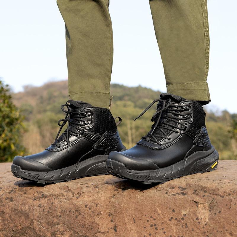 Botas de trabajo tácticas militares impermeables para hombre, de caña alta con protección para el tobillo, fabricadas con tejido duradero y transpirable, ideales para uso en exteriores e interiores. Calzado de seguridad negro.