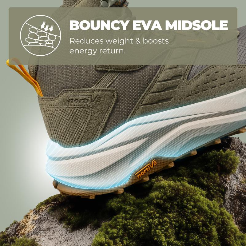 Botas de senderismo para hombre con puntera ancha, impermeables, para exteriores, trekking y camping, para fascitis plantar y juanetes, con una fabricación duradera y una cómoda entresuela de EVA con una caída de 5 mm.