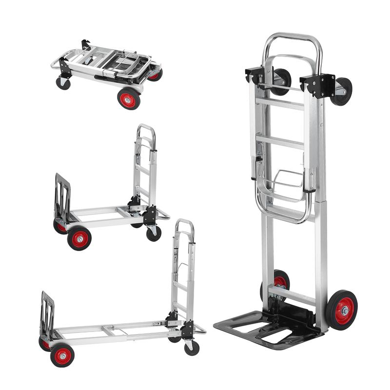 Carretilla plegable de aluminio, diseño 2 en 1, capacidad máxima de 800 libras, carro industrial plegable de alta resistencia, carro con ruedas de goma para transporte y mudanzas en almacenes, supermercados y jardines.