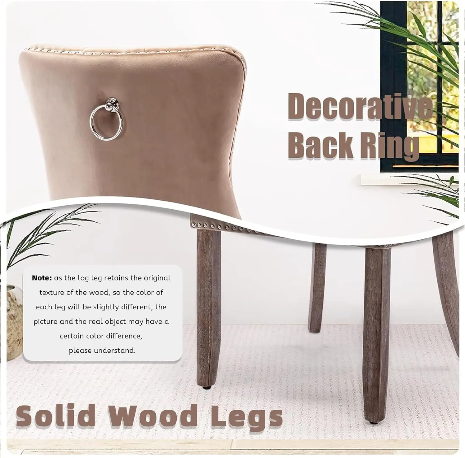 Juego de 6 sillas de comedor de terciopelo, respaldo alto, tapizadas modernas de alta gama con capitoné y aro abotonado, patas de madera maciza.