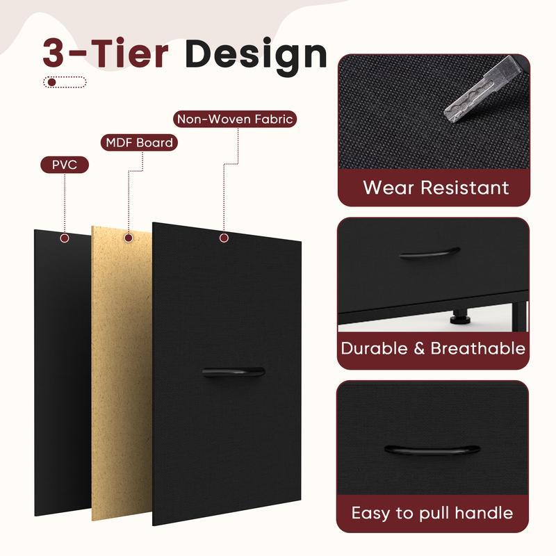 Cómoda Sweetcrispy con 8 cajones de tela, tomas de corriente y luz LED — Mueble de almacenamiento multifuncional y soporte para TV, ideal para dormitorio, sala de estar, oficina o pasillo.