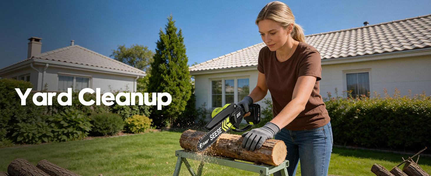SEESE Brushless Mini ChainSaw - Portable Electric Cordless Saw for Wood Cutting, Batteries (2000mAh) ,Pruning, Gardening, Camping - Suitable for Seniors, Women Holiday gifts