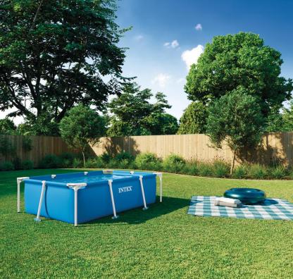 Piscina elevada para exteriores con estructura rectangular/redonda, color rosa/azul, de 58 a 76 cm de profundidad (bomba no incluida)