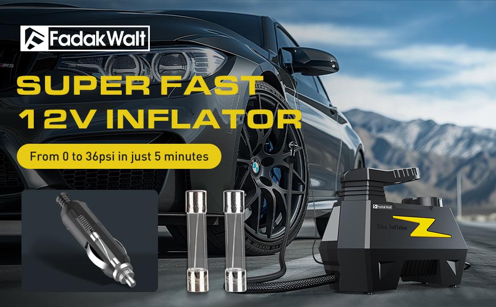 Fadakwalt Tire Inflator Portable Air Compressor DC 12V LED Display 150PSI Gauge for Car Tires Motorcycles Bikes Balls Safe Reliable Compact Design
