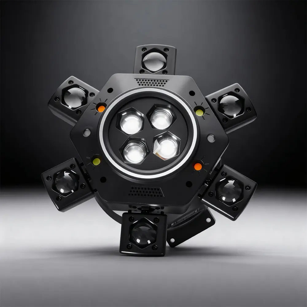 Luces DJ con cabeza móvil para fiestas – LED RGBW 6 en 1, 6 brazos, compatible DMX-512 y activación por sonido