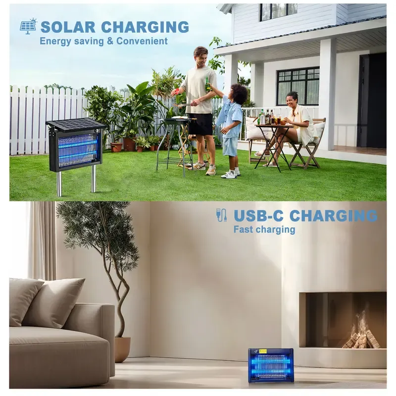 Gainstarx — Matainsectos solar para exteriores: Eliminador eléctrico impermeable de mosquitos y moscas con sensor de luz inteligente. Trampa recargable de energía solar para patio, jardín trasero, jardín, camping y uso en interiores.