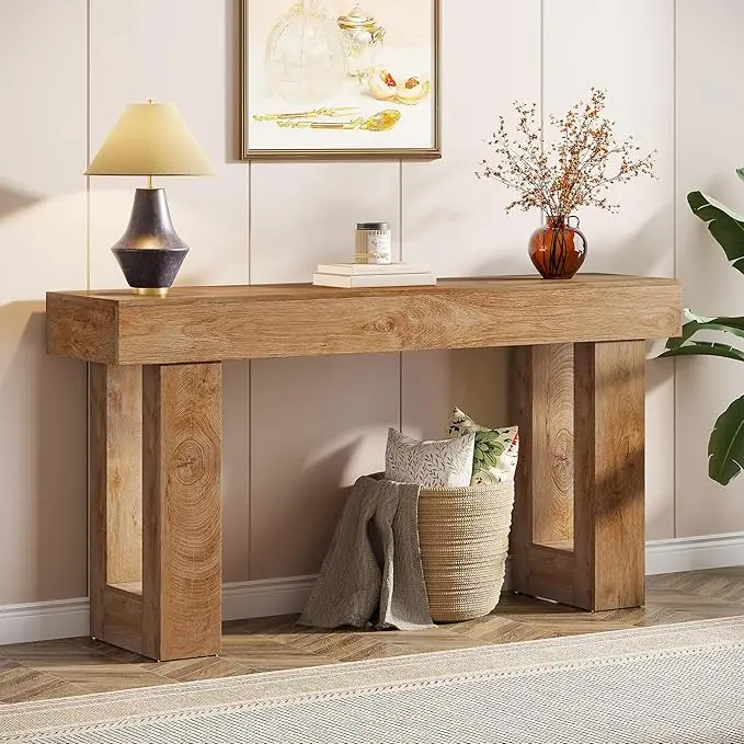 Mesa consola de 160 cm de largo, mesa rectangular de madera para sofá, mesa de entrada rústica para entrada, pasillo y sala de estar (natural) moderna.