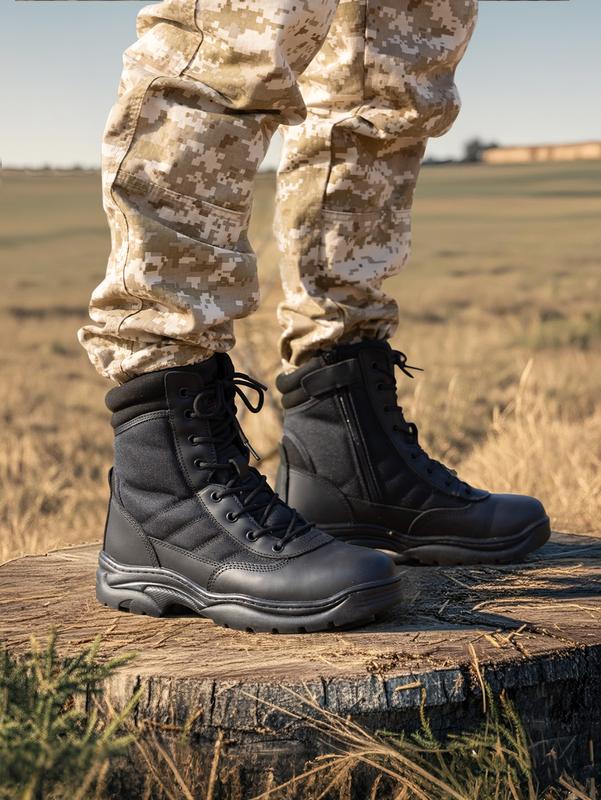 Botas tácticas militares para hombre - Botas negras de cuero suave y transpirable con puntera redonda para hombre, botas de trabajo, calzado para caminar, calzado para jóvenes, botas de trabajo cerradas.