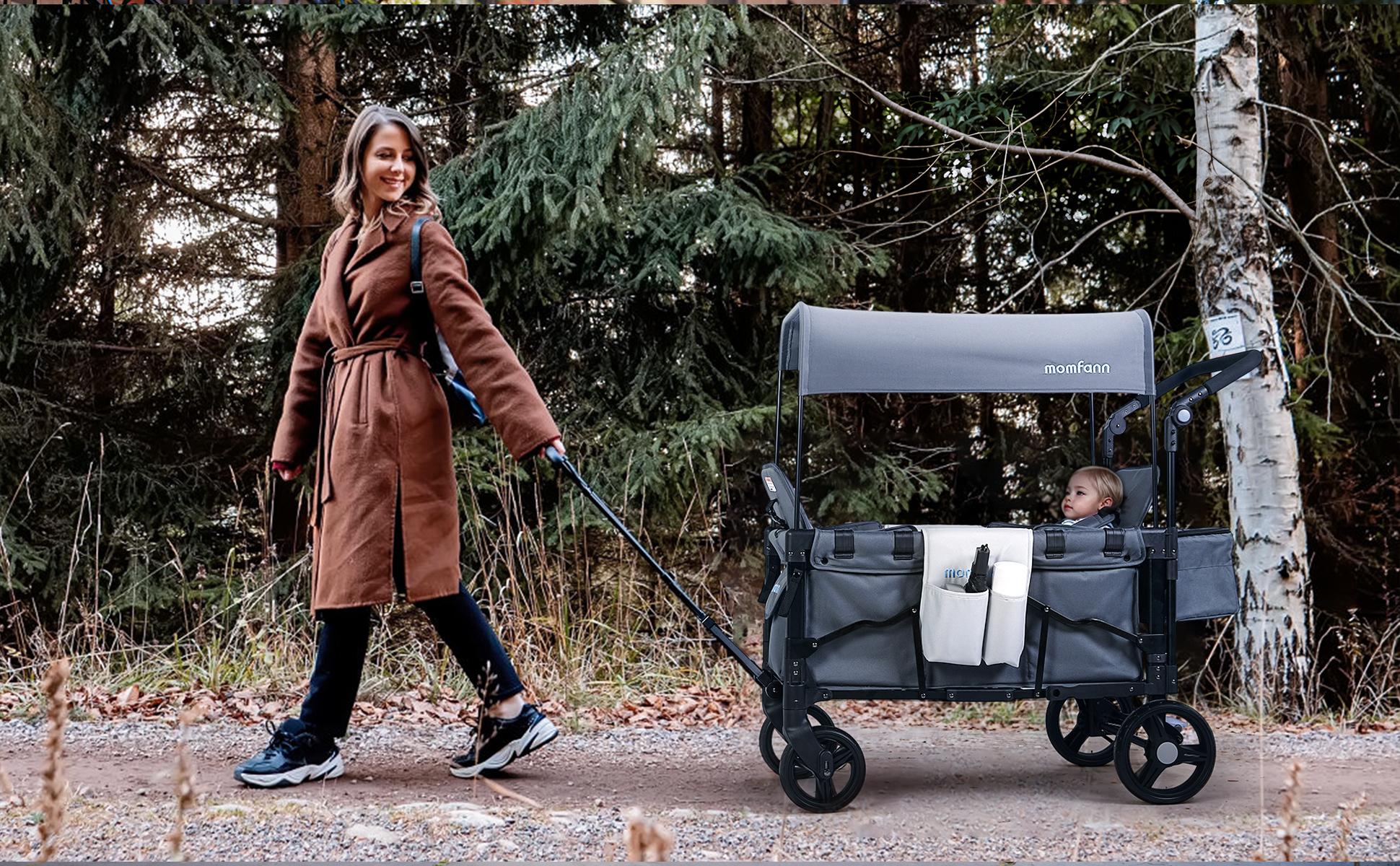 Momfann Baby Stroller Wagon, All-Terrain 2 Seaters Baby Wagon with Canopy, Parent Organizer, Adjustable Handle & Pull Bar for Infants and Toddlers Momfann Baby Stroller Wagon, All-Terrain 2 Seaters Baby Wagon with Canopy, Parent Organizer, Adjustable Handle & Pull Bar for Infants and Toddlers