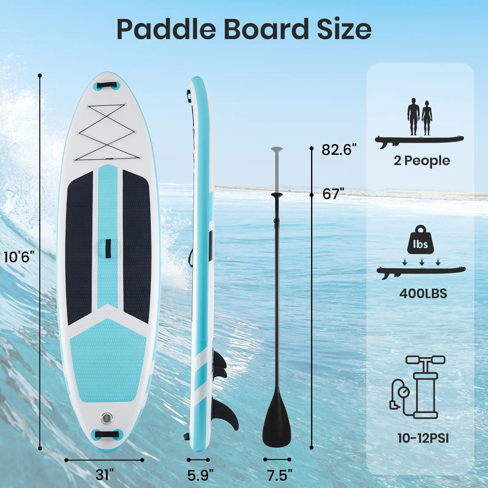 Tabla de Stand Up Paddle Hinchable Premium con Remo 2 en 1, Diseño Ancho y Estable, y Superficie Antideslizante y Cómoda para Adultos y Jóvenes