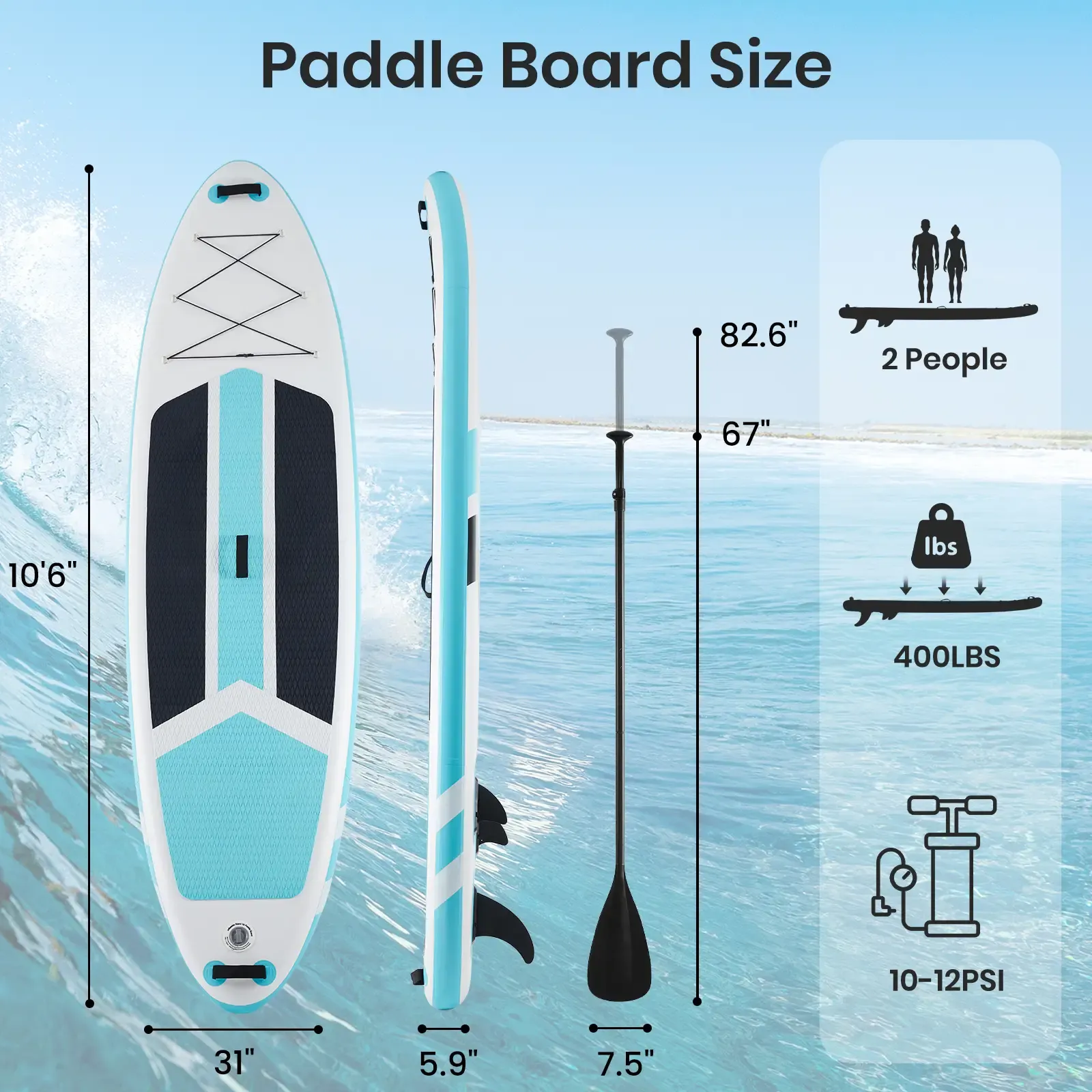 Tabla de Stand Up Paddle Hinchable Premium con Remo 2 en 1, Diseño Ancho y Estable, y Superficie Antideslizante y Cómoda para Adultos y Jóvenes