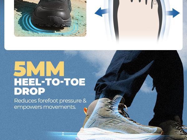 NORTIV 8 Men's Wide Toe Box Hiking Boots Waterproof Outdoor Trekking Camping Shoes for Plantar Fasciitis Bunion with Durable Craftsmanship & Comfortable EVA Midsole 5mm Heel-To-Toe-Drop