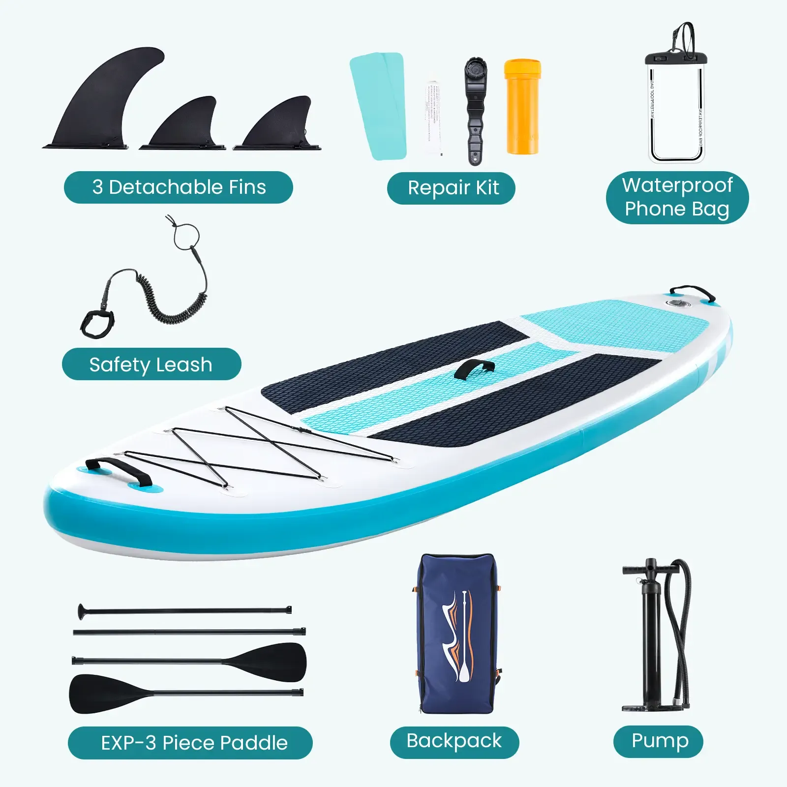 Tabla de Stand Up Paddle Hinchable Premium con Remo 2 en 1, Diseño Ancho y Estable, y Superficie Antideslizante y Cómoda para Adultos y Jóvenes