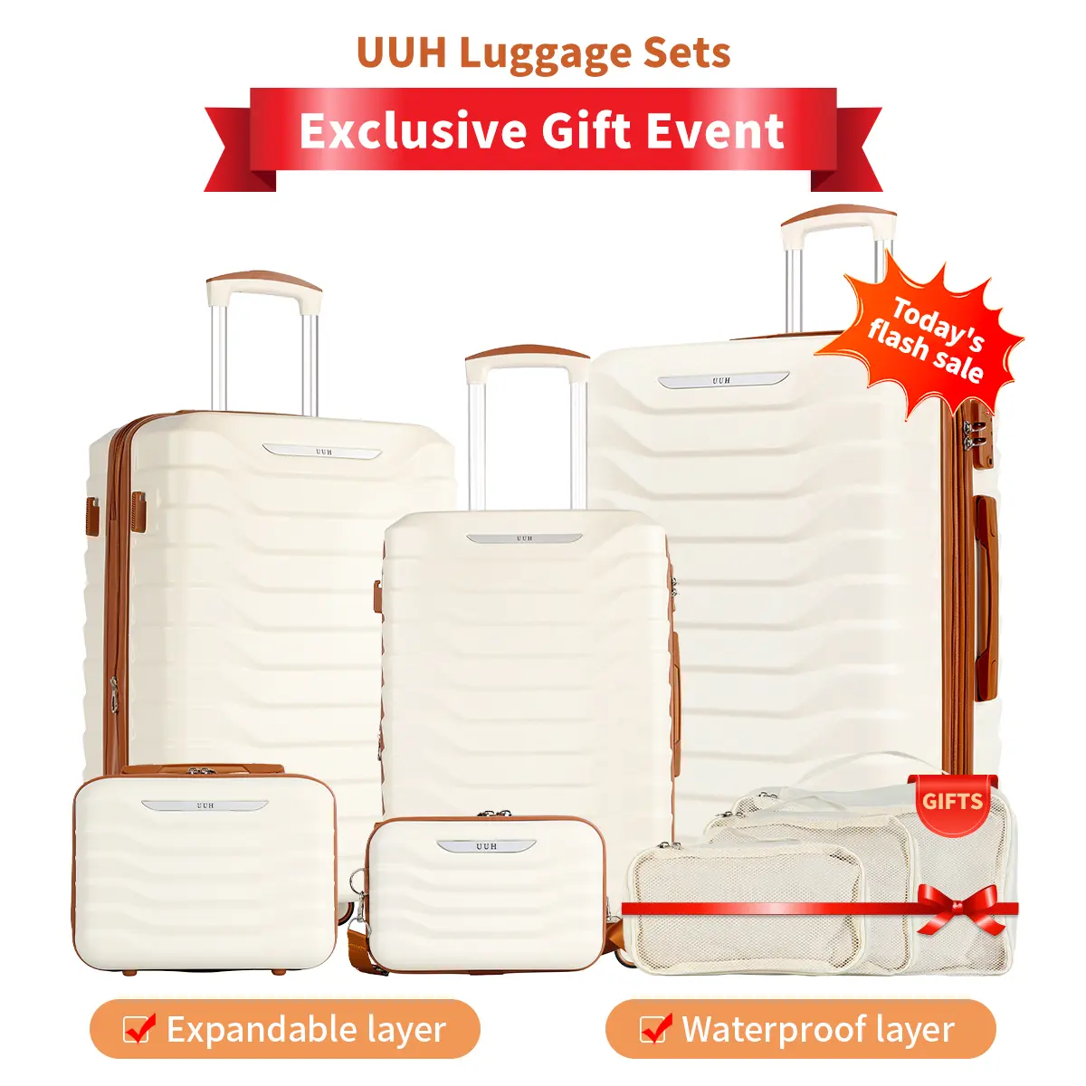 Juegos de equipaje UUH (8 piezas) con cerraduras TSA: maletas de viaje, básicas y funcionales, con ruedas giratorias y cerradura TSA, ligeras y económicas.