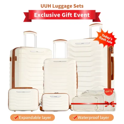 Juegos de equipaje UUH (8 piezas) con cerraduras TSA: maletas de viaje, básicas y funcionales, con ruedas giratorias y cerradura TSA, ligeras y económicas.