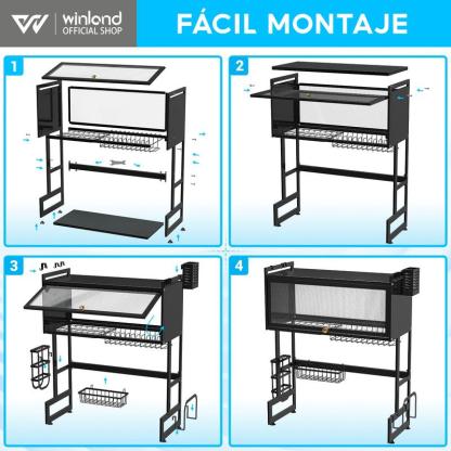 Escurridor De Trastes Acero Inoxidable 85cm Negro con Puertas Abatibles y Soporte para Cuchillos Antimanchas de Aceite y A Prueba de Polvo