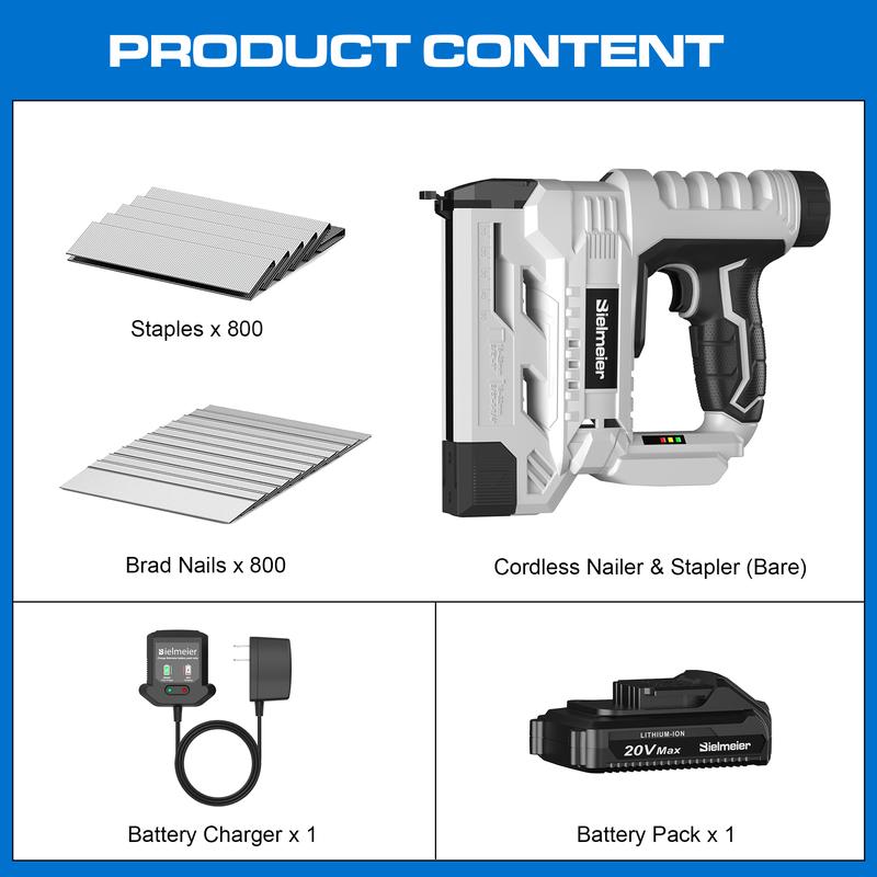 20V Nail Gun Battery Powered, 18 Gauge 2 in 1 Cordless Brad Nailer Stapler for Upholstery and Carpentry,  Upgraded Electric Staple Gun Include 2.0Ah Battery, 1600 Staples and Nails