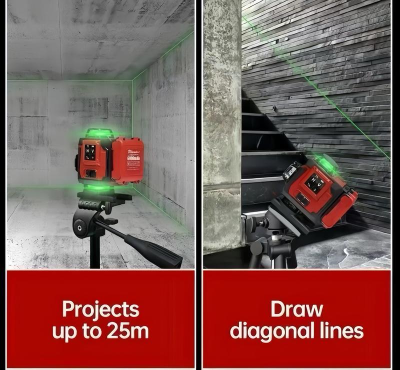 Nivel láser profesional de línea verde para exteriores con líneas horizontales y verticales, calibración automática precisa, herramienta de calidad profesional para construcción y jardinería.