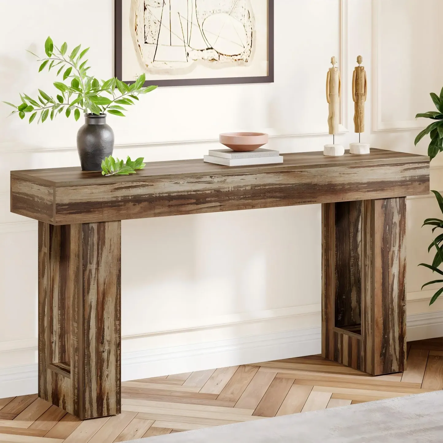Mesa consola de 160 cm de largo, mesa rectangular de madera para sofá, mesa de entrada rústica para entrada, pasillo y sala de estar (natural) moderna.