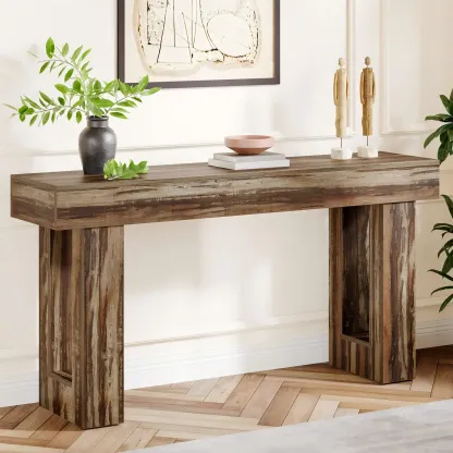 Mesa consola de 160 cm de largo, mesa rectangular de madera para sofá, mesa de entrada rústica para entrada, pasillo y sala de estar (natural) moderna.