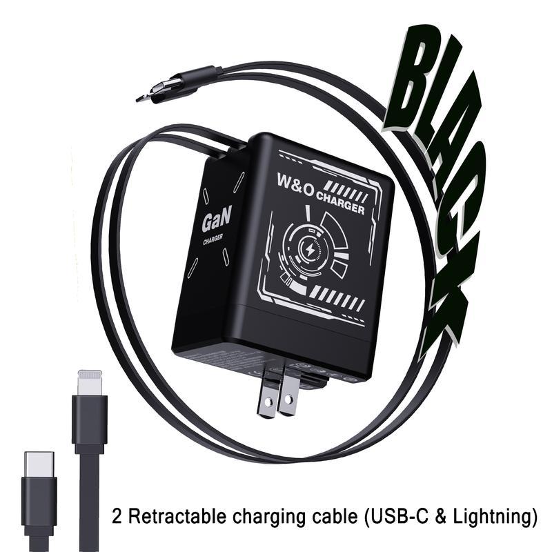 Cargador 4-en-1 GaN 60W – Compatible con USB-C y Lightning Retráctil, Potencia Máxima 120W, Control Inteligente de Temperatura, Carga Segura y Rápida