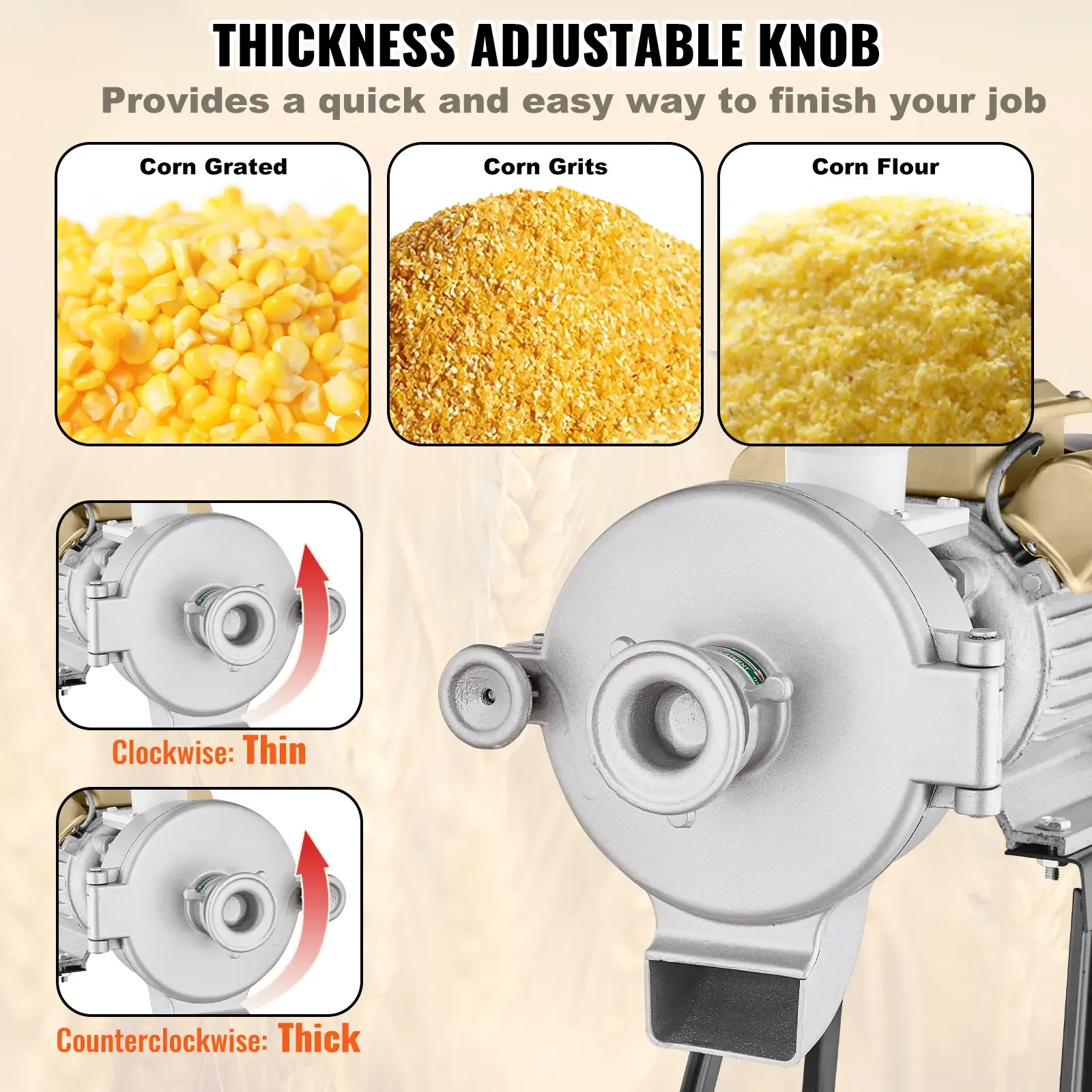 VEVOR Electric Grain Mill Grinder,  3000W Spice Grinders, Commercial Corn Mill with Funnel, Thickness Adjustable Powder Machine, Heavy Duty Feed Flour Cereal Mill Wheat Grinders, Dry & Wet Grinder