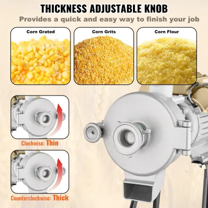 VEVOR Electric Grain Mill Grinder,  3000W Spice Grinders, Commercial Corn Mill with Funnel, Thickness Adjustable Powder Machine, Heavy Duty Feed Flour Cereal Mill Wheat Grinders, Dry & Wet Grinder