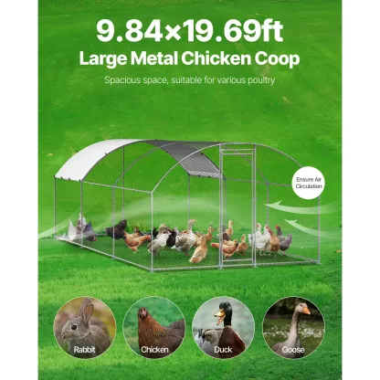 Gallinero metálico de 9.8 x 19.3 x 6.5 pies — Amplio corral transitable con cubierta, recinto para gallinas con techo abovedado y cerradura de seguridad; jaula exterior para patos, conejos y aves de corral, ideal para patios traseros, granjas y jardines.