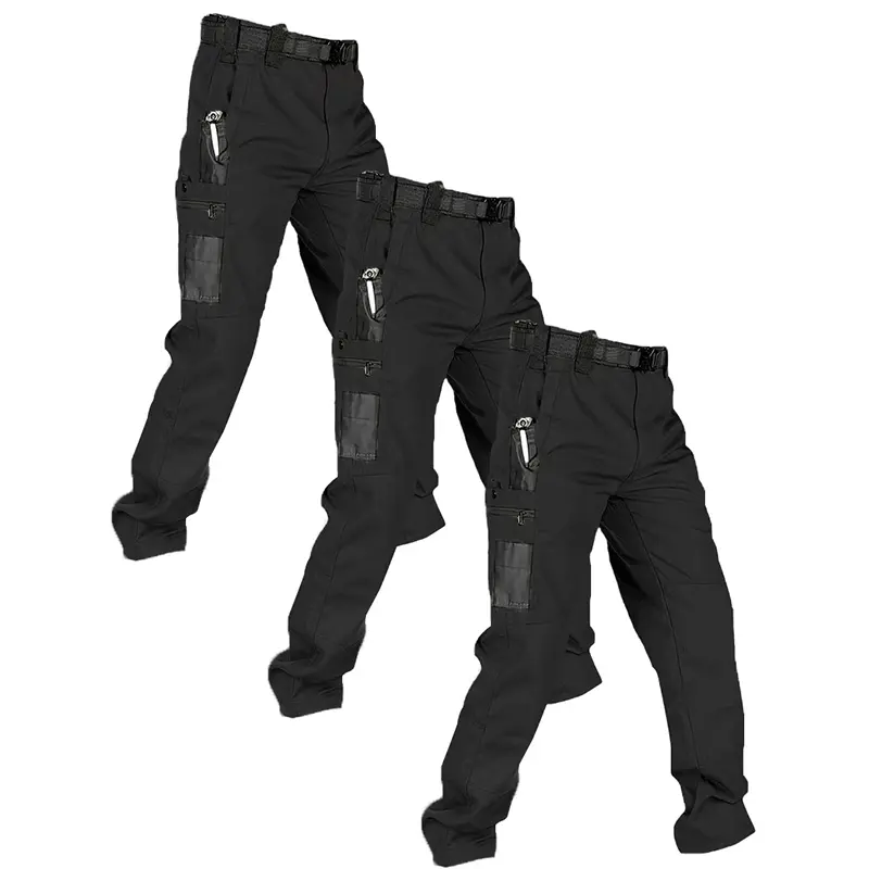 Pantalones de trabajo tácticos impermeables para hombre (color liso) — Set de 3 piezas: sin cinturón, multibolsillos, duraderos; ideales para senderismo al aire libre y uso casual.
