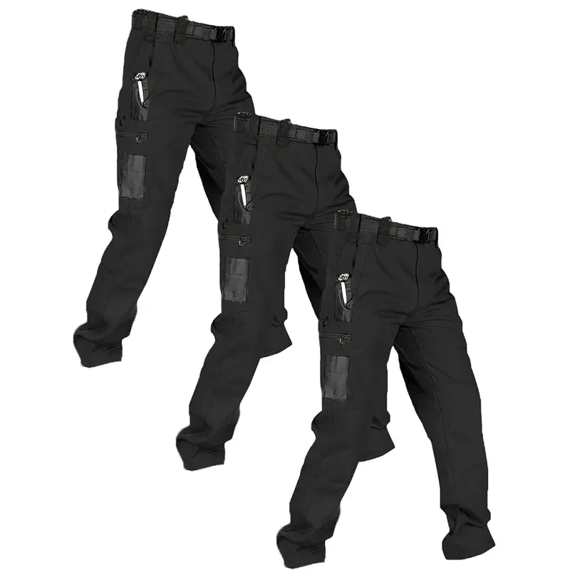 Pantalones de trabajo tácticos impermeables para hombre (color liso) — Set de 3 piezas: sin cinturón, multibolsillos, duraderos; ideales para senderismo al aire libre y uso casual.