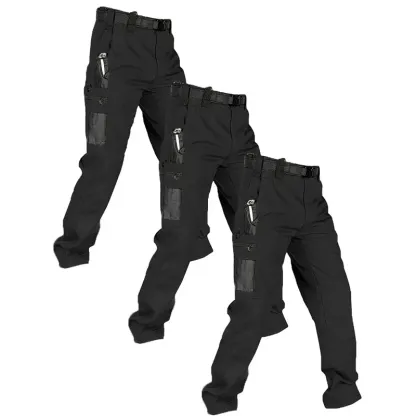 Pantalones de trabajo tácticos impermeables para hombre (color liso) — Set de 3 piezas: sin cinturón, multibolsillos, duraderos; ideales para senderismo al aire libre y uso casual.