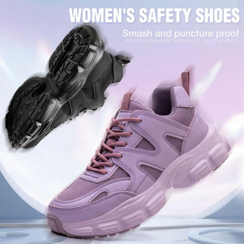 Zapatos de seguridad para mujer con puntera de acero y protección antipinchazos de material Kevlar, ligeros, antideslizantes, botas de trabajo industriales con diseño apto para todo tipo de clima.