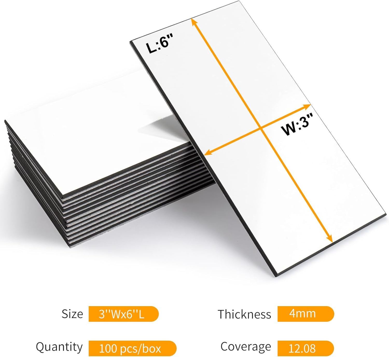 Vamos Tile 100Pcs Water Proof Glossy White Peel and Stick Backsplash,3''x6'' PVC Subway Tile, Stick on Backsplash for Kitchen/Bathroom Decoration Stickers Decorative Ornaments