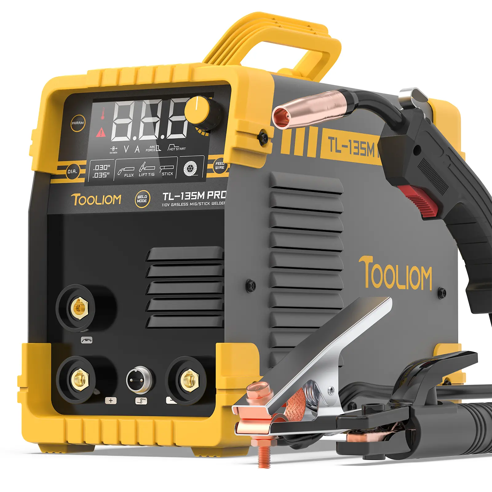  Soldadora MIG con núcleo fundente sin gas, 135 A, 110 V, portátil, 3 en 1, con inversor de CC IGBT y pantalla LCD.