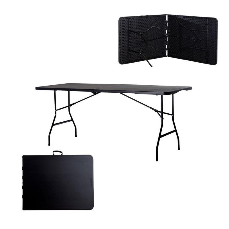 Mesa Plegable Negra 180 cm Tipo Portafolio Resistente para Uso Diario y Eventos