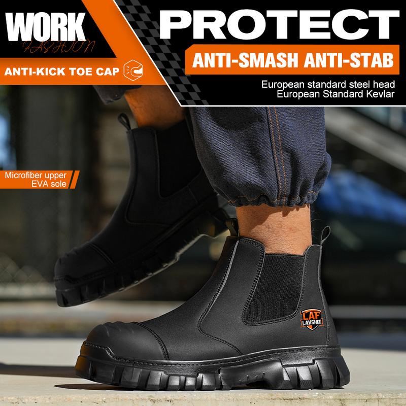 Zapatos de trabajo ligeros de color marrón con puntera de acero, antideslizantes, resistentes a salpicaduras, a impactos y a perforaciones, y transpirables.