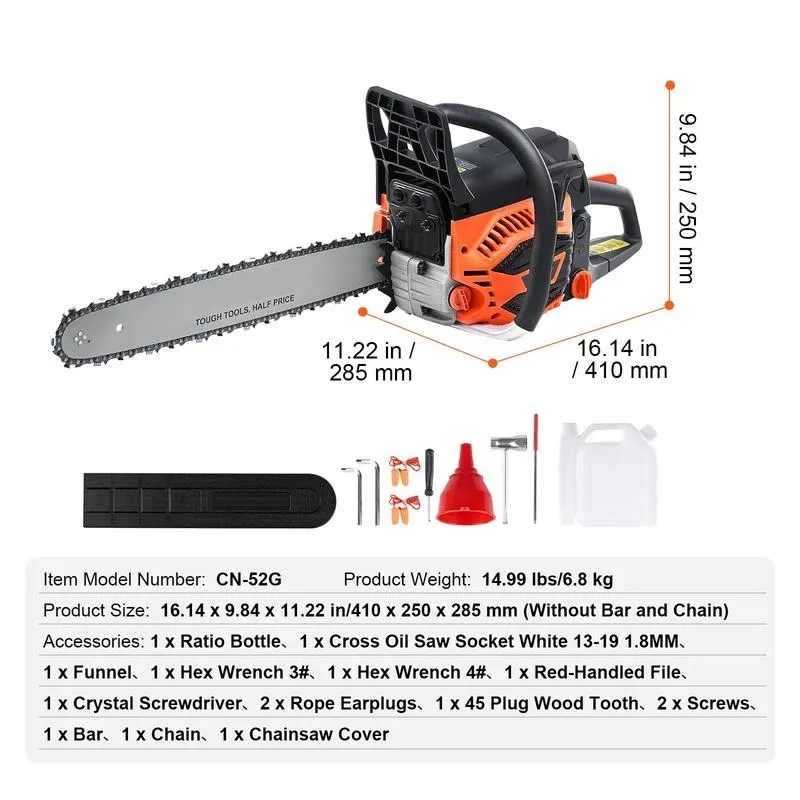 VEVOR Gas Chainsaw, Various specifications, Gasoline Powered Chain Saw, Handheld Cordless Petrol Chainsaws for Tree Wood Branch Cutting, Tree Trimming, Land Clearing, Farm Garden Ranch Forest Cutting Use